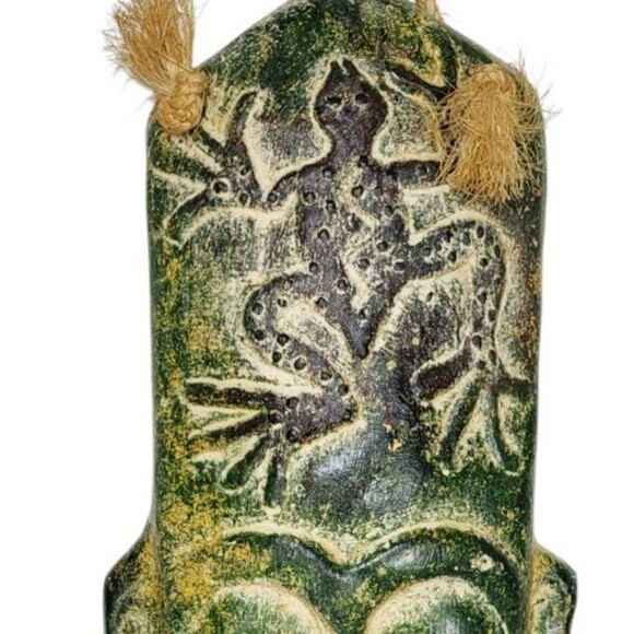Vintage Clay Indonesian Tree Mask Tribal Green Frog Hanging Heavy - Picture 2 of 7